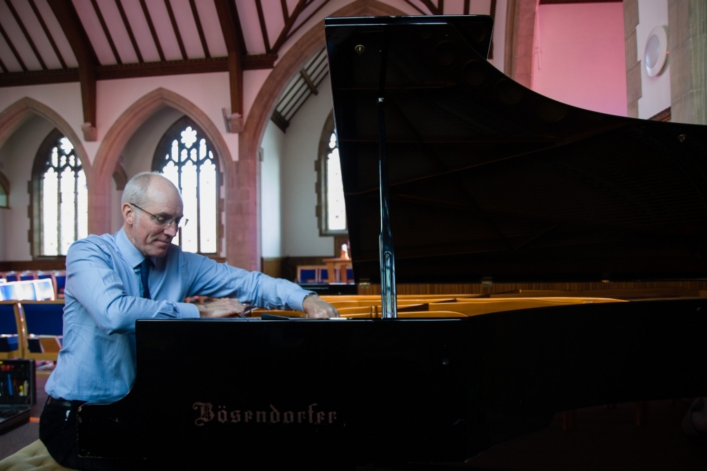 Paul Fox tuning a Bosendorfer piano